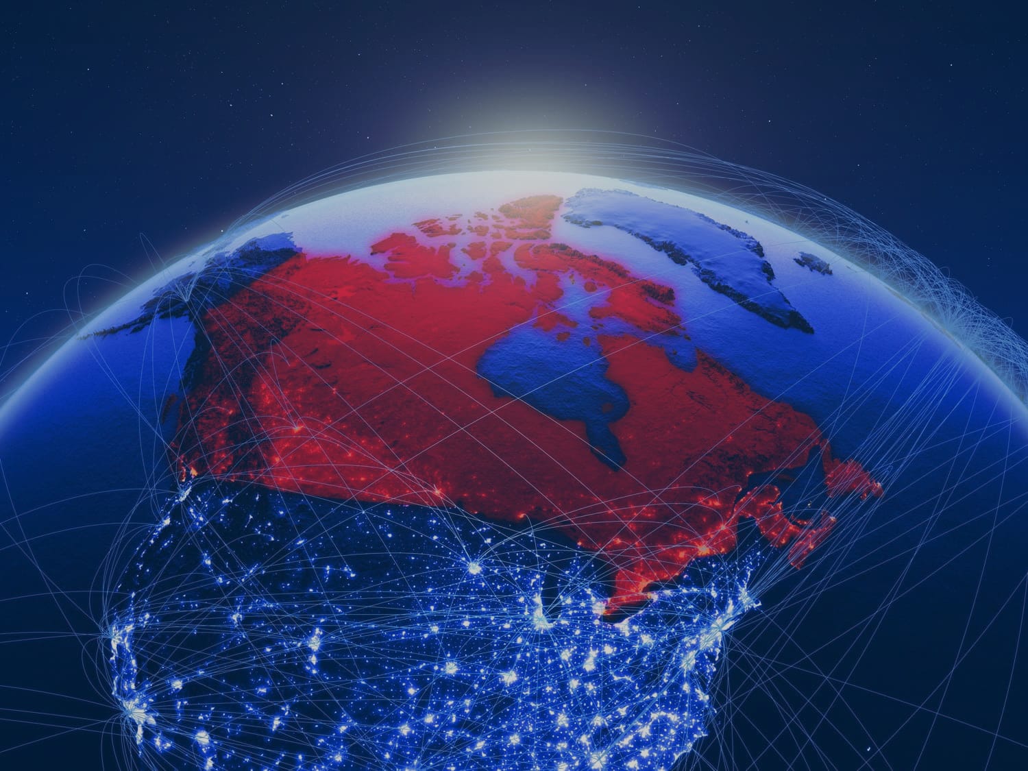 Vue du Canada de l’espace la nuit