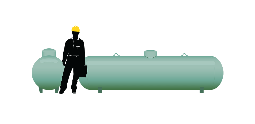 Rendu d'un technicien à côté d'un réservoir de propane de 1 000 gallons