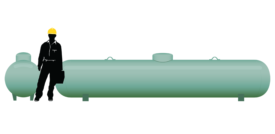 Rendu d'un technicien à côté d'un réservoir de propane de 5 000 gallons
