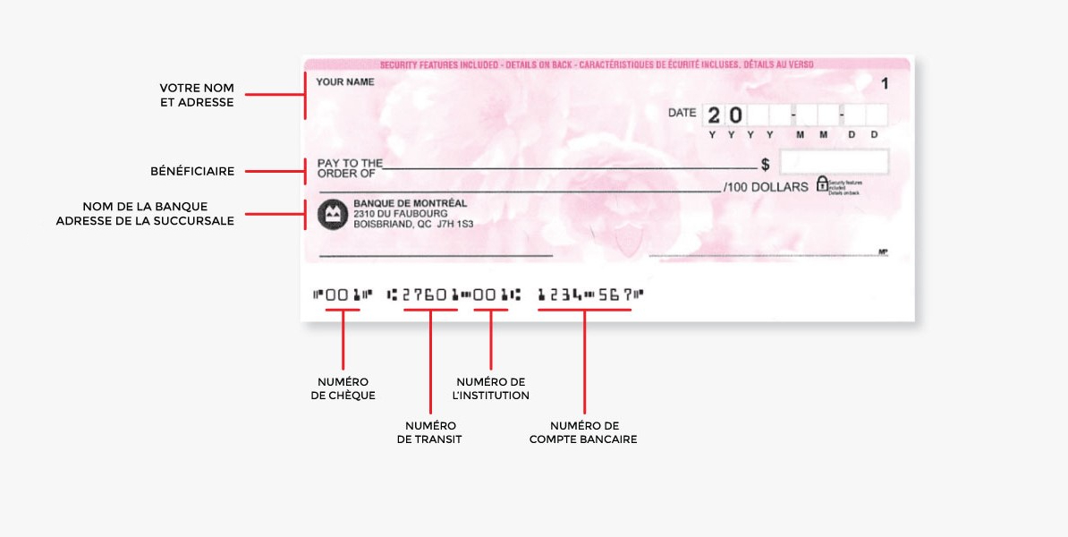 Exemple de chèque de la Banque de Montréal
