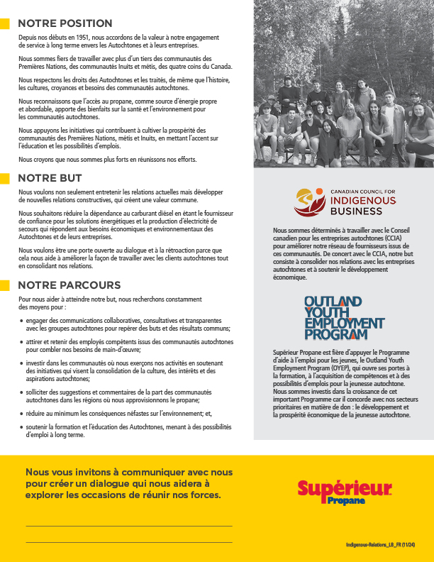 Notre brochure Relations autochtones