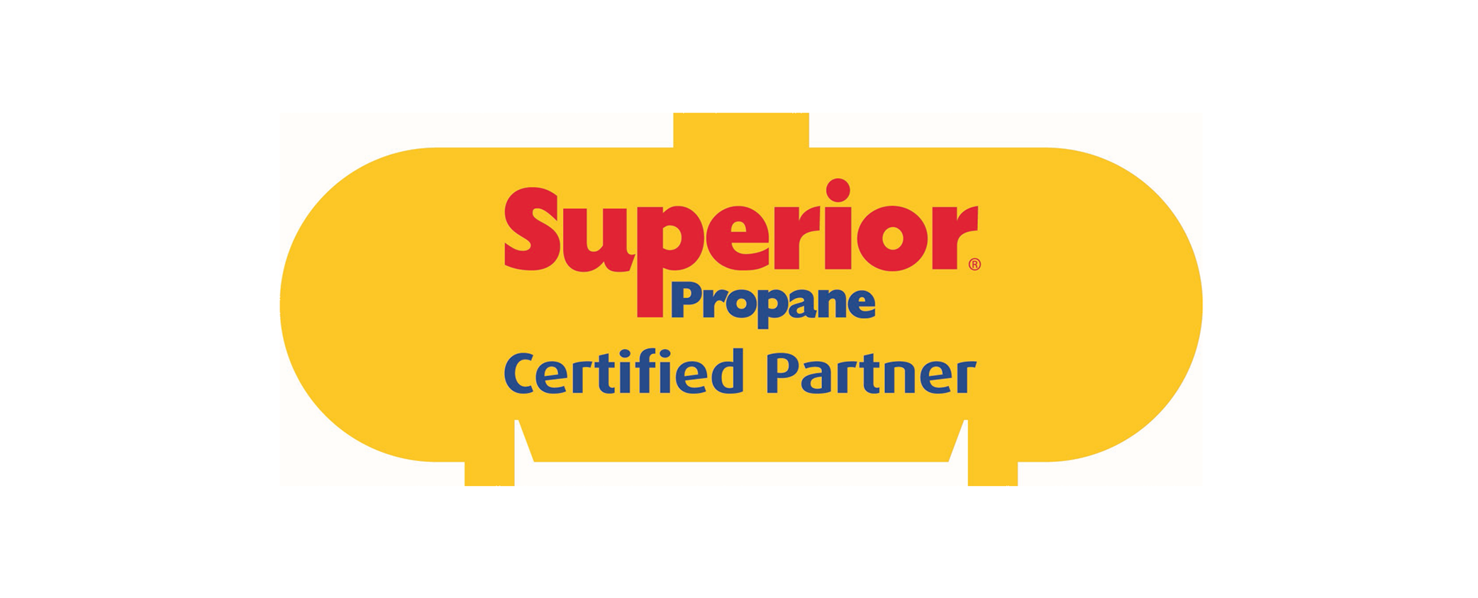 Réservoir de propane jaune avec logo de Supérieur Propane pour indiquer entrepreneurs partenaires certifiés